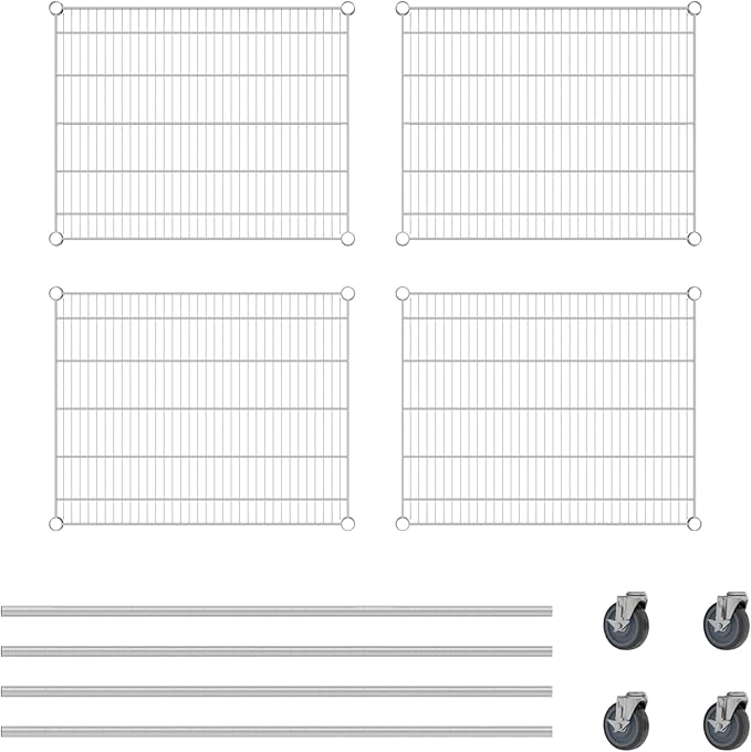Commercial NSF Listed Chrome Mobile Wire Shelving Kit 24 x 30 x 60 with 4 Shelves Perfect for Warehouse Walk-in Refrigerator Freezer Grocery Store Restaurant Dishroom