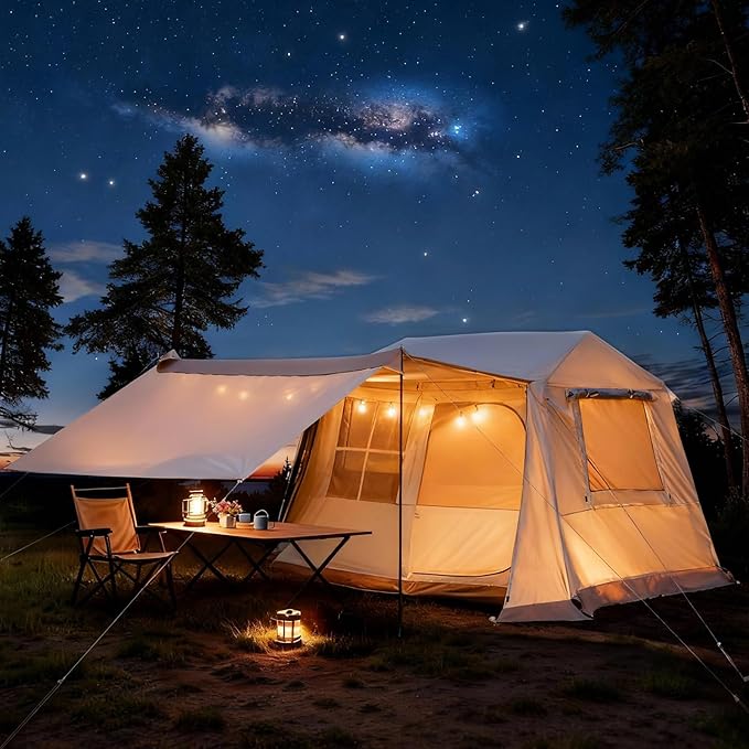 YOLENY Instant Tent 4 Person Camping Tent with Vestibule &amp Rainfly 150D Blackout Cabin Tent UPF 12500 137.7 FT² Activity SpaceWindproof Waterproof