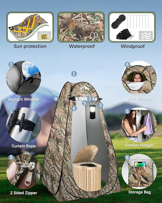 Camping Toilet with Pop-Up Privacy Tent and Liquid Waste Gel Portable Toilet for Camping with Large Tent Ergonomic Potty Provides Enhanced Comfort Suitable for All Ages