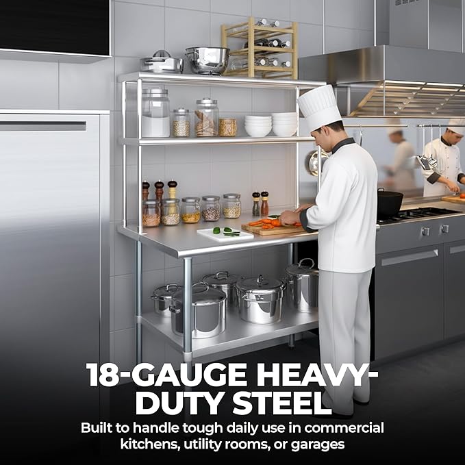 Worktable with Double OverShelf Stainless Steel NSF (96 in. Long x 18 in. Deep)
