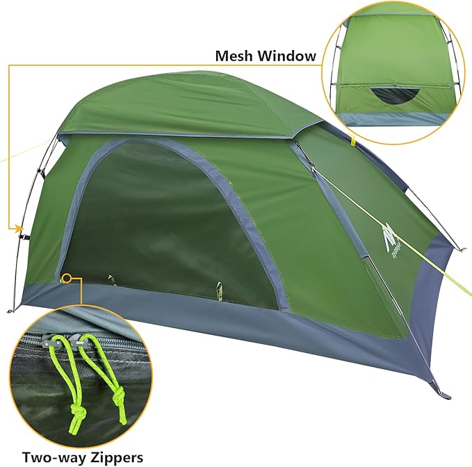 AYAMAYA 1 Person Tent for Backpacking - Lightweight Single Person Hiking Tent with Skylight &amp Waterproof Rainfly &amp Ground Vents Easy Setup One Man Small Tent for Camping Backpacking Hiking