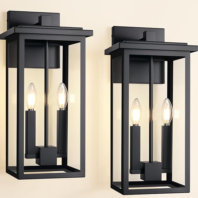 Large Modern Exterior Lighting Fixtures Porch Lights Outdoor Sconce Lights Outdoor Wall Lantern Outside Light Fixtures for HouseFront DoorGarage Light Wall Mount Waterproof 2 Pcs E12 Base