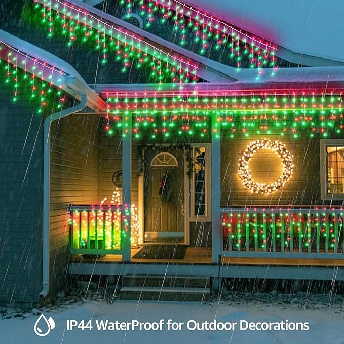 320LED Solar Christmas Lights Outdoor Waterproof Christmas Decorations Lights 29.5ft 60 Drops8 Modes Solar Powered Rechargeable Fairy Lights for Party HolidayWedding Decorations (Red and Green)