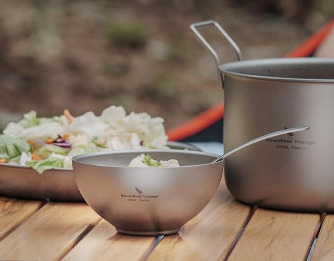 iBasingo 260ml Titanium Double Wall Bowl Ultra-light Portable Bowl Outdoor Camping Tableware Small Durable Metal Food Rice Soup Bowl Ti1081T