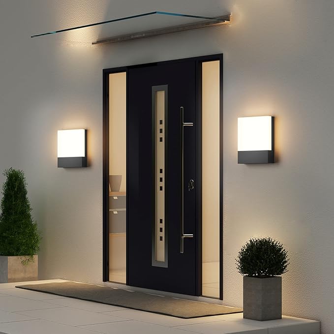 Modern Outdoor Led Wall Light 24W 3000K Wall Porch &amp Patio LightExterior Hardwired Wall Light FixturesIP65 Waterproof Square Wall Lamp for Garage Front DoorHouse Yard(Black2-Pack)