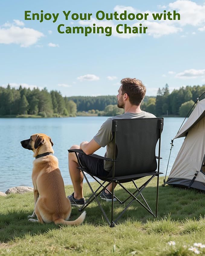 YSSOA Portable Folding Black Camping Chair 2-Pack