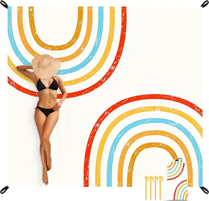 Beach Blanket Waterproof Sandproof Beach Mat 78''×86'' Lightweight Outdoor Picnic Blanket for Travel Camping Hiking