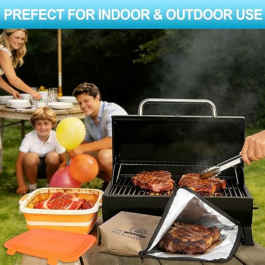Collapsible Large BBQ Prep Tub &amp BBQ Resting Bag Foldable Cutting Board with Lid BPA Free Silicone Dish Bowl Leak Free Drain Hole for Meal Prep Marinating Food Storage(Orange)
