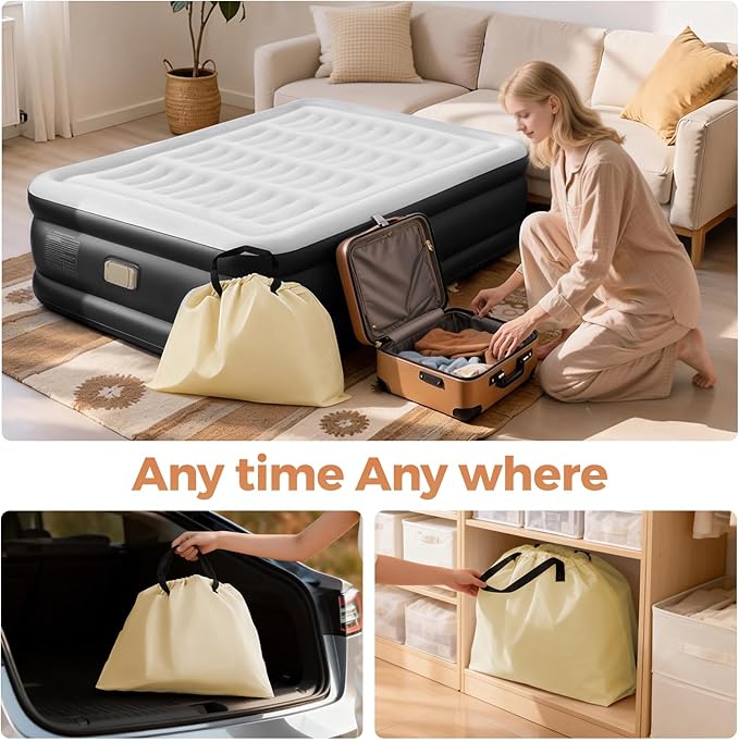 BEBAS Queen Size Air Mattress with Built in Pump Fast Electric Inflation/Deflation Mattress Blow up Bed Inflatable for HomeGuestsOfficeCamping Airbed 16 Inch Tall600lbs MaxBlack