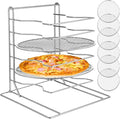 OMISTAR 6 Tier Pizza Rack With 6 Perforated 12 Inch Perforated Pizza Pans with Holes 13.3' H x 12'' L x 12'' W Pizza Pan Rack Holder for Buffet Table Easy Storage Multiple Pizzas (6 Tier)
