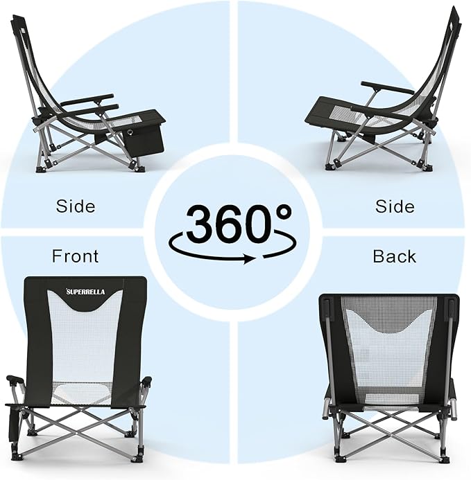 Portable Beach Chair for Adults with Cup Holder Hard Arm Folding Lawn Chairs for Outdoor Activities Camp Sports Beach Travel &amp Picnic Supports up to 400 lbs