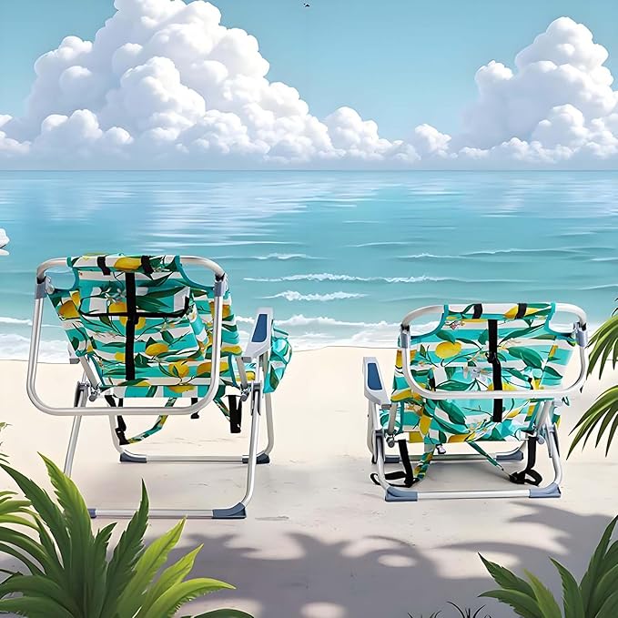 Folding Beach Chair Portable Camping Chair with Headrest Cup Holder &amp Armrests Backpack Beach Chair with 5 Positions Supports 220lbs for Camping Lawn Concert (1-Pack) ‌