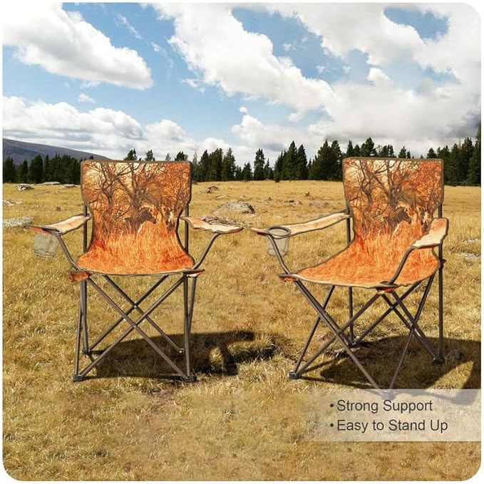 2 Pcs Animal Pattern Camping ChairFolding Backpacking Lightweight Beach Chair w/Cup HolderSide PocketCarry BagPortable Adults Lawn Chair for Family OutdoorHikingPartiesZebra