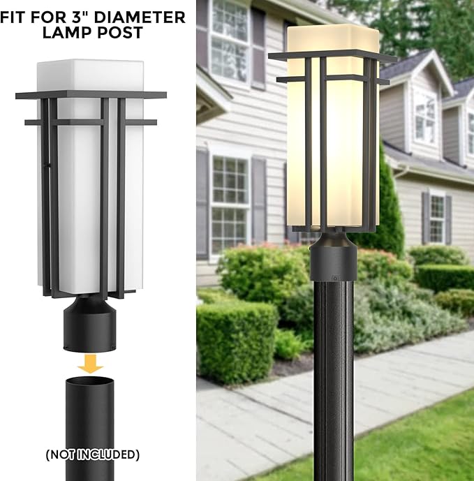 Outdoor Post Light Fixture - Aluminum Lamp Posts Outdoor Lighting Outdoor Lightpost Lantern with 3-Inch Pier Mount Base Outside Pole Lighting for Porch Garnden (17.3''H 1 pc)