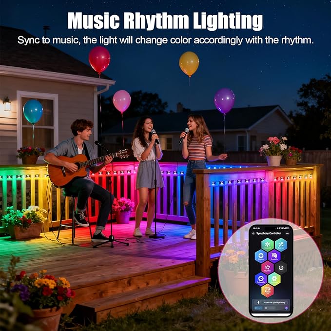 GOESWELL Smart Permanent Outdoor Lights for Patio: IP68 Waterproof Smart Balcony Lights with App &amp Remote Control - 16ft Garden Fence Light with 25 LED Bulbs for Railing Stair Decor