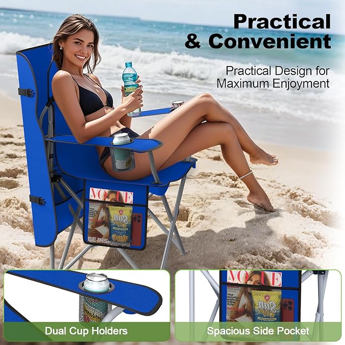 Portable Camping Chair with Canopy - Folding Chair with Canopy Durable 600D Oxford Canopy Chair for Camping Beach Picnics Fishing &amp Sports