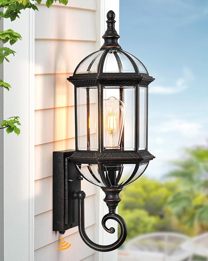 VIANIS 22 Large Dusk to Dawn Outdoor Lighting Oil Rubbed Bronze Outdoor Wall Lights Porch Lights Outdoor with Tempered Beveled Glass Waterproof Exterior Lighting Fixtures Classic Type