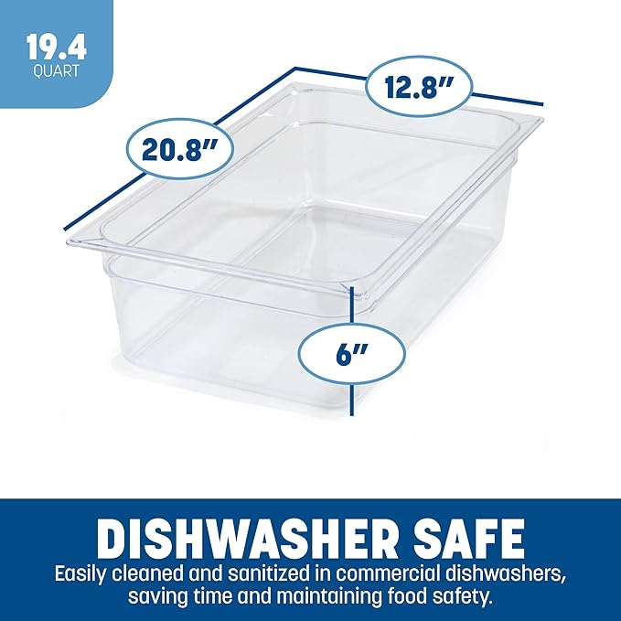 Carlisle FoodService Products Storplus Full-Size Plastic Food Pan for Catering Buffets and Restaurants Polycarbonate 6 Inches Deep Clear (Pack of 6)