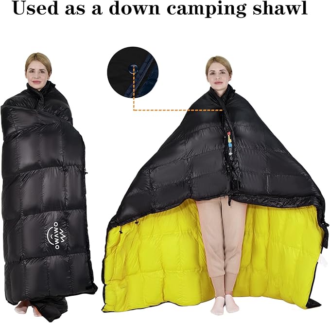 0 20 Degrees F Down Sleeping Bag for Adults4 Season Cold Weather Rectangle Wearable Down Sleeping Bag for Camping HikingCan be Used as Blanket Quilt or Cloakwith Mesh Sack Buckle Strap