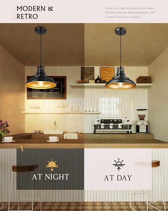 FEMILA 12 Modern Pendant Lights Kitchen Island Black Pendant Light Fixtures for Foyer Cafe Kitchen Adjustable Height 2 Pack 4FY15-MP-2PK BK-1