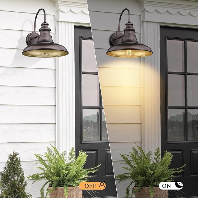 Outdoor Barn Light Fixture Farmhouse Wall Mount Light Wall Sconce Exterior Wall Lighting Fixture Industrial Bronze Finish Lantern for Porch with Gold Interior 1Pack RZ004 ORB