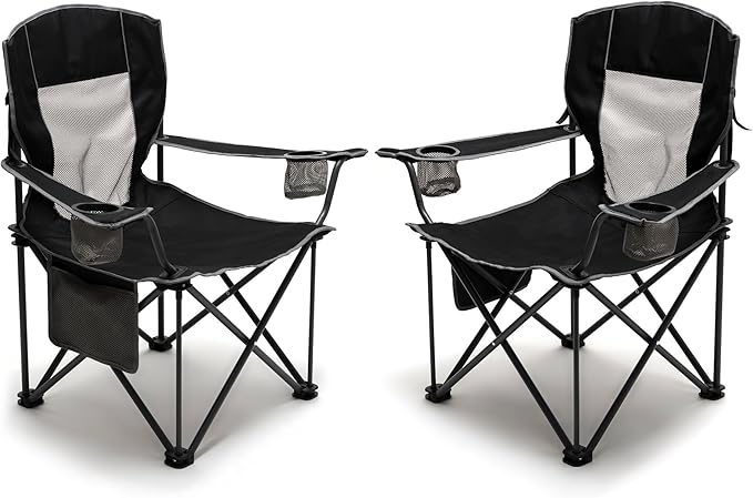 SUNNYFEEL Camping Chairs for Adults Oversized Camping Chair Heavy Duty 500LBS Portable Lawn Chair with Cup Holder Side Pocket&ampBag for Outdoor Camping/Beach/Picnic/Fishing Black 2 Pack