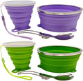 Mess Kit for Camping Silicone Collapsible Bowl Collapsible Cup and Stainless Steel Spoon for Backpacking Outdoor Hiking Traveling and Picnic - 2 Pack