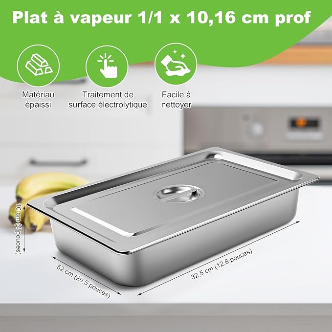 4 Pack Stainless Steel Hotel Pan 1/1 Full Size x 4 Deep Steam Table PAN 0.8 mm Thick with Lid Anti Jam PAN Stainless Steel Steamer 20.8 x 12.8 x 4 inch for Hotel Restaurant Buffet