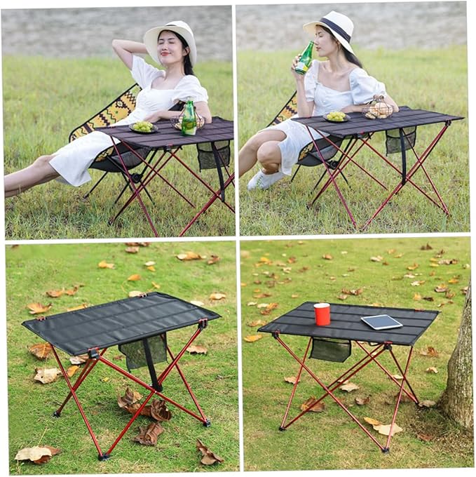 SUPVOX Outdoor Folding Picnic Table Set Lightweight Aluminum Alloy Easy Assembly Portable Camp Table for Picnics Camping Hiking Fishing and Outdoor Activities Medium Red