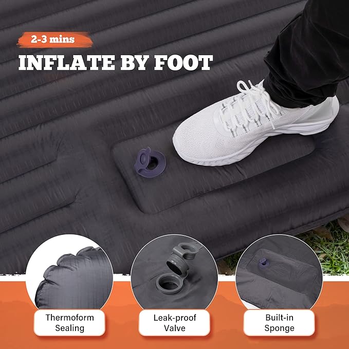 TOBTOS Double Sleeping Pad for Camping Extra Thick 6 Camping Mattress 2 Person with Pillow Built-in Foot Pump Inflatable Sleeping Mat for Camp Backpacking Hiking Traveling