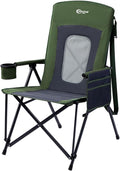 Portal Oversized Folding High Back Portable Lawn Chairs for Adults Outdoor Camp Sports Hunting Fishing Backyard with Hard Armrest Cup Holder Carrying Strap Supports 400LBS Green