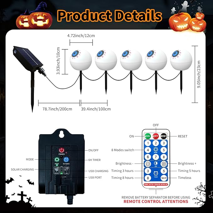 Solar Halloween Lights Waterproof Decorations 5 Pack Solar Globe Lights for Garden Decorations Outdoor Ghost Scary Eyeball Pathway Decor for Christmas Tree Garden Lawn Yard (Green&ampRed)
