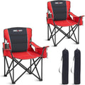 Oversized Folding Camping Chair for Adults - 450lbs Support - Heavy Duty Portable Lawn Chairs with Side Pocket Cup Holder Cooler Bag for Sports Garden Beach Fishing Red 2 Pack