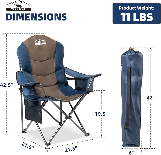 2 Pack Folding Camping Chairs Set of 2 for Adults High Back Padded Lawn Chairs Portable Outdoor Camp Chairs 400lbs CapacityBlue &amp Brown
