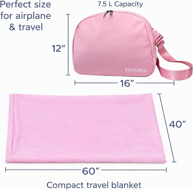 Travel Blanket Airplane Compact with Bag Ultra-Soft 40 x 60 Flannel Travel Organizer Bag with Adjustable Strap Lightweight Warmth for Long Flights
