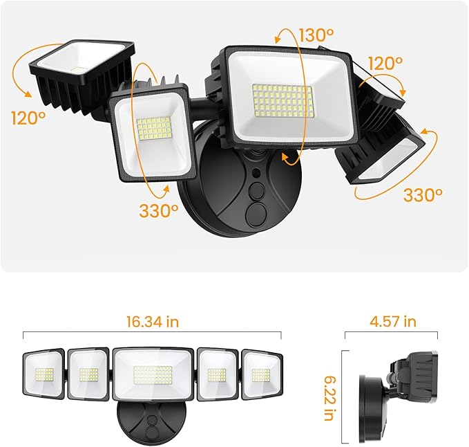 Onforu 150W LED Flood Lights Outdoor 15000LM Brightness Security Light Switch Controlled 6500K Outside Floodlight with 5 Adjustable Heads Waterproof Exterior Light for Yard Garage Patio