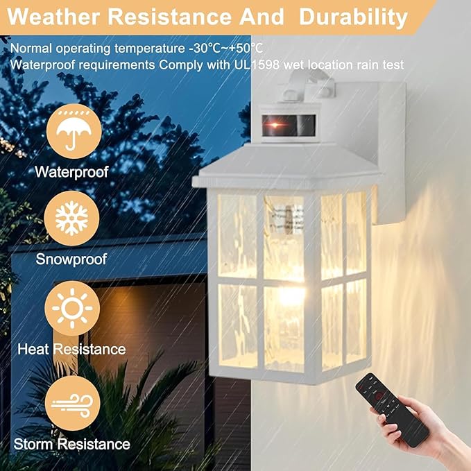 Porch Light with GFCI Outlet with Remote Dusk to Dawn Outdoor Lighting with Outlet Upgraded 4 Lighting Modes Motion Sensor Outdoor Lights Waterproof Outside Lights for House Patio Garage Front Door