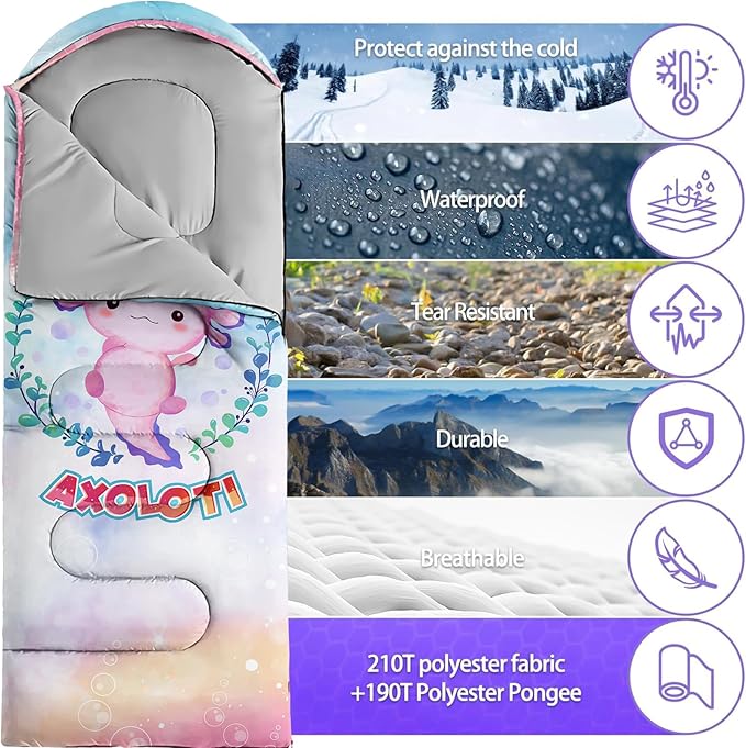 Sleeping Bags for Adults Youth Kids3D Printing Camping Sleeping Bag for Girls Boys Lightweight Waterproof Cold/Warm Weather Sleeping Bag for 3 Seasons