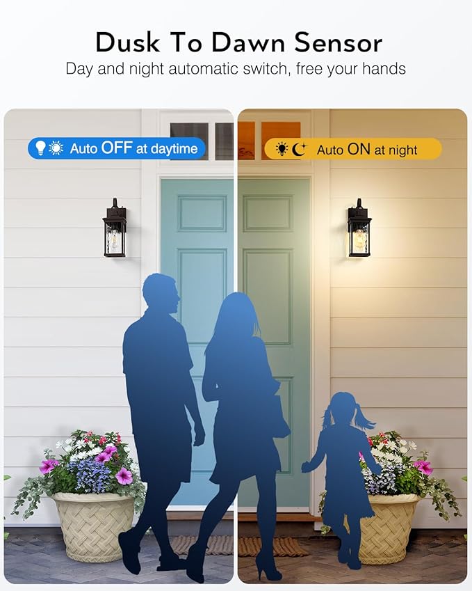 VIANIS 2 Pack Dusk to Dawn Outdoor Wall Sconce Oil Rubbed Bronze Farmhouse Exterior Lighting Fixtures Wall Mount for House 100% Aluminum Waterproof Outside Porch Light for Garage Patio