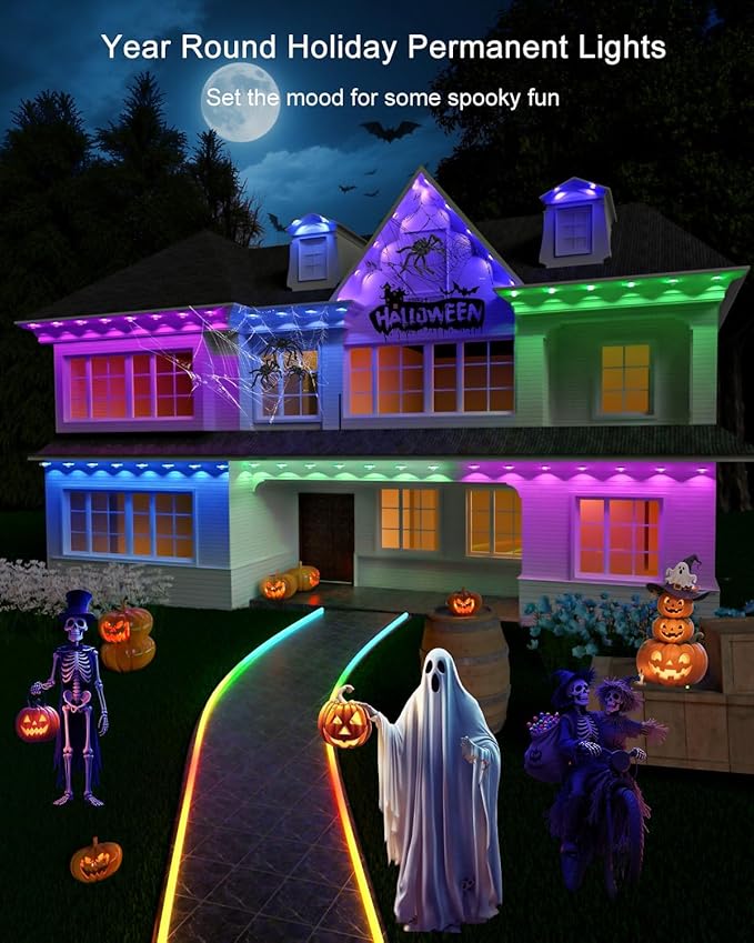 Permanent Outdoor Lights - 100FT Smart AI RGB+IC LED with 72 Lights IP67 Waterproof 75+ Scene Modes Alexa/Google/Remote Control Enabled DIY Music Sync for Christmas Holiday &amp Home Decor Whit