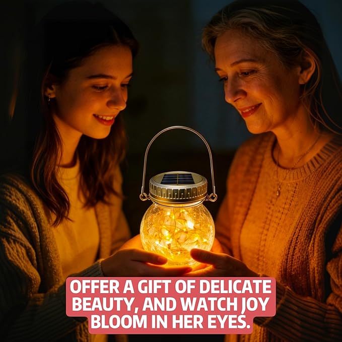 Cooo 6 Pack Crackle Glass Solar Lantern with 30 LED Firefly Lights– Waterproof Outdoor Hanging Lamp 215% Larger Solar Panel Anti-Rust Lids Decorative Lighting for Garden Patio Christmas Decorations