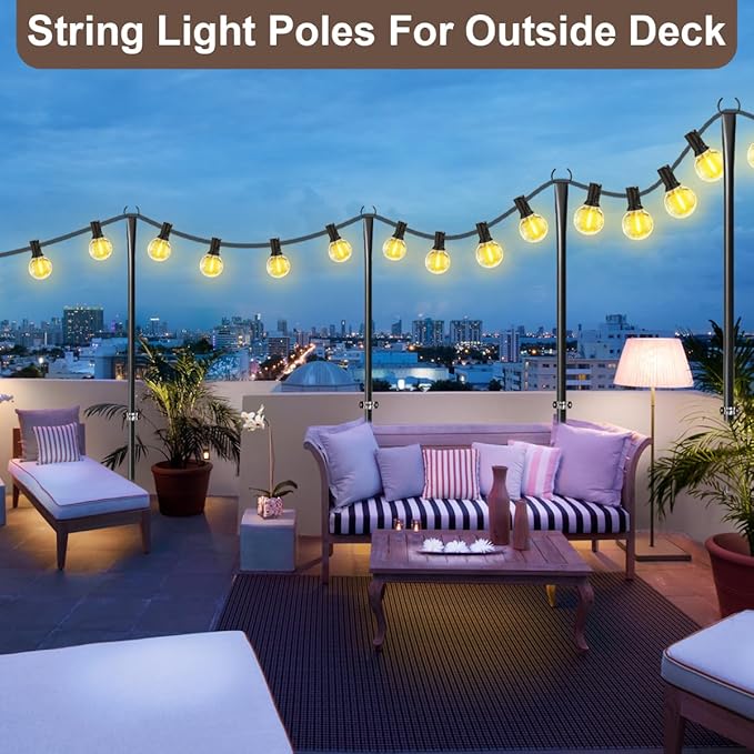 2 Pack 10FT Lighting Hanging Pole for Outside Waterproof Hardened Metal Outdoor String Light Poles for Patio Garden Bistro Wedding Parties