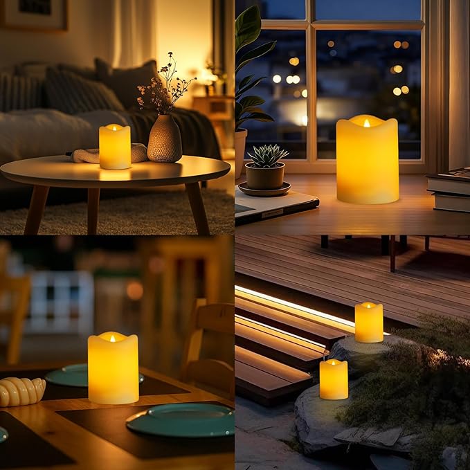 Christmas Solar Candles Outdoor 6Pcs IP65 Waterproof Rechargeable Candles for Lantern Auto On/Off Flickering Glow Dusk to Dawn Replaceable Battery Outdoor Solar Lights Decor for Garden