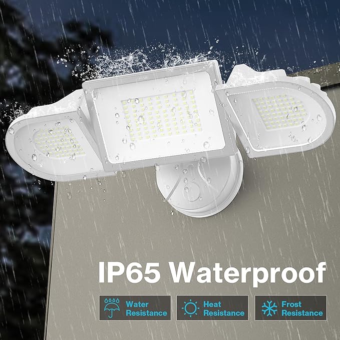 Olafus 130W Flood Lights Outdoor 13000LM Super Bright LED Flood Light IP65 Waterprooof Outdoor Flood Light Fixture 3 Adjustable Heads 6500K Exterior Security Lights for Yard Garage White