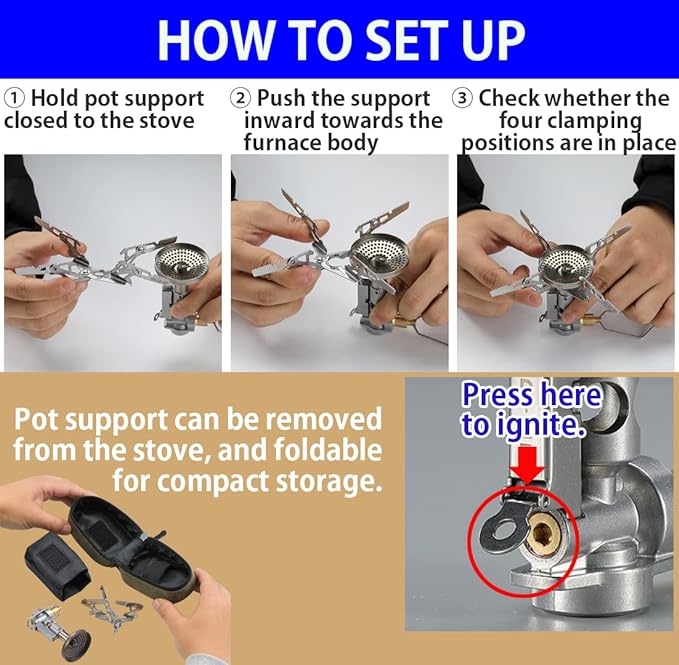 CAMPINGMOON Canister Top Stove Portable Compact Foldable w/Micro Regulator w/4Flex w/igniter XD-2F (Silver)