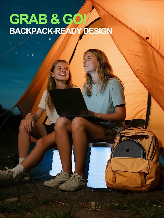 Collapsible Camping Stool with Lights (5 Colors 3 Modes) Holds up to 400 lbs &amp Adjustable Height (10 Levels) Portable Folding Chair Stool Seat for Fishing Parties Hiking Travel Outdoor Even
