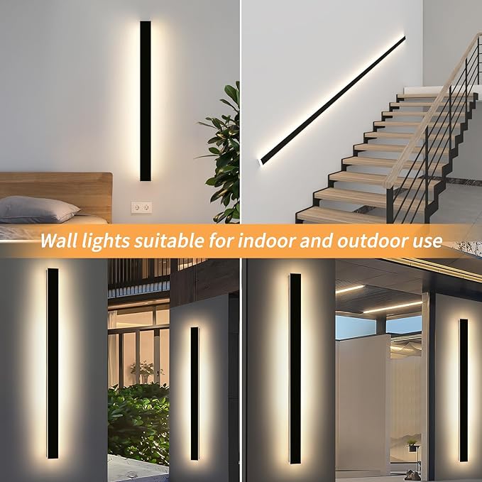 Mikeru 3CCT Dimmable Outdoor Wall Sconce 71 IP65 Waterproof - 2Pack Modern Black Exterior Light with Remote Control Adjustable 3000K/4500K/6000K for Porch Patio &amp Commercial Spaces | Hardwired