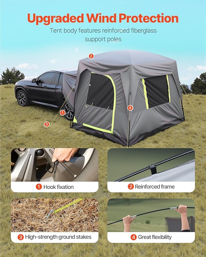 VEVOR SUV and Pickup Truck Camping Tents Waterproof Double Layer Design with Carry Bag Accommodates 2-9 Persons for Outdoor Activities