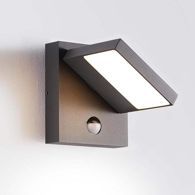 Lustrlach Motion Sensor Outdoor Wall Light Fixture LED Exterior Wall Mount Porch Light with Adjustable Lamp Head for HousePatioGarden3000K Dark Grey