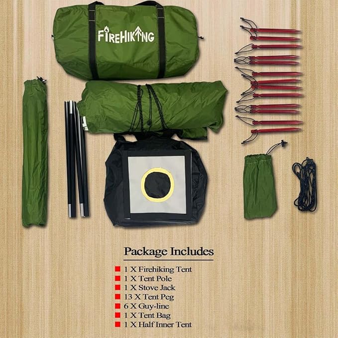 FIREHIKING Hot Camping Tent - Ultralight Tepee With Stove Jack for 1-2 Adults